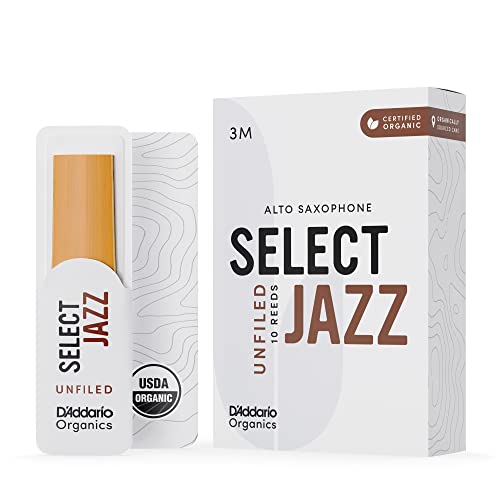 D'Addario Organic Select Jazz Unfiled Alto Saxophone Reeds - Sax Reeds - Individually Sealed - 3 Medium, 10 Pack