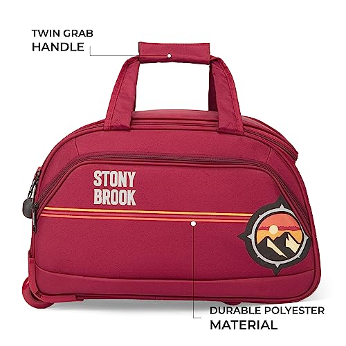 Image of Stony Brook by Nasher Miles Sunset Polyester Cabin Small 52 cm Maroon Wheel Duffel Bag for Travel | Duffle Bag with Trolley