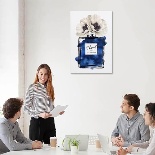 Image of BanLaArt Fashion Perfume Bottle Navy Blue With Black Canvas Print Poster Decorative Painting Wall Art Picture Print Modern Family Bedroom Decor 16x24inch(40x60cm), style