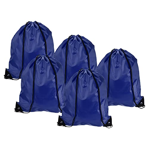 PATIKIL 42x34cm Nylon Drawstring Bag, 5 Pack Storage Bulk Cinch Backpack Sack for Gym Sports Outdoor Traveling Dark Blue