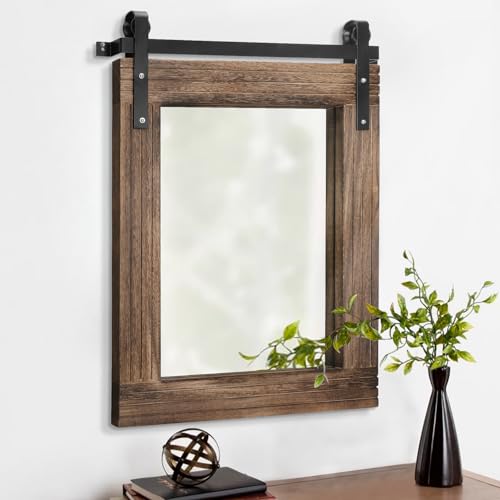 AAZZKANG Wall Mirror Rustic Barn Door Mirrors Rectangle Wood Framed Large