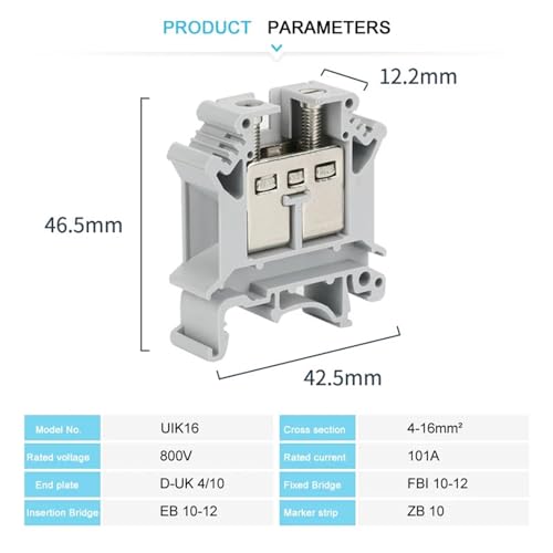 Bloque de terminales UIK-16 de carril DIN, conector gris de alta gama 3