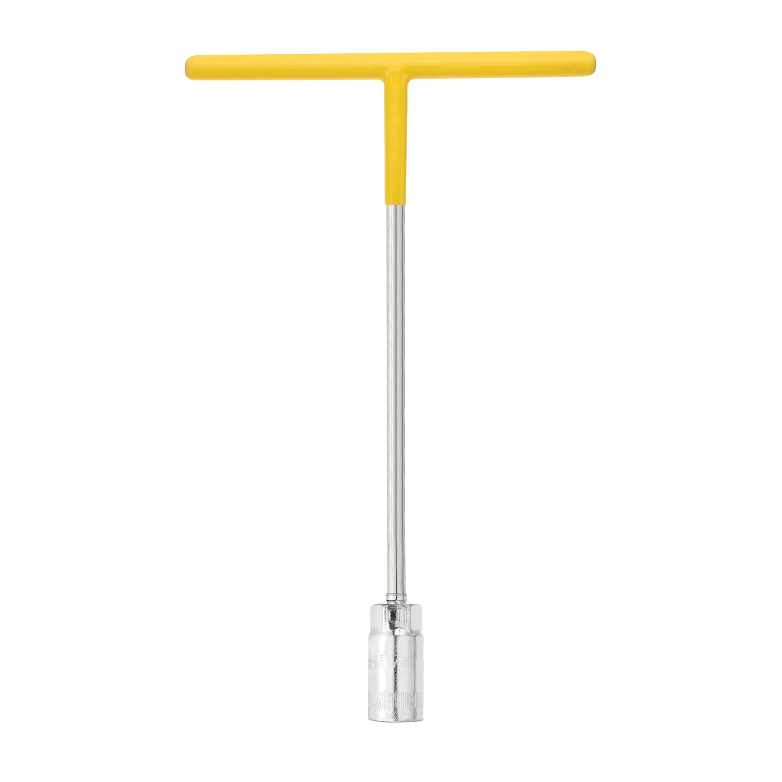 sourcing map T-Handle Wrench Socket 17mm 6-Point Metric Socket with Long Reach Chrome Vanadium Steel for Motorcycle Bicycle Car Repair, Silver-Yellow