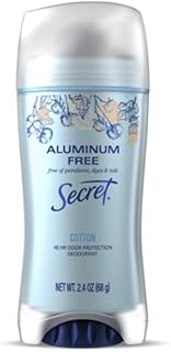 Secret Desodorante livre de alumínio, algodão, 68 g (2,4 oz) livre de parabenos, corantes e talco, proteção de odor de 48 horas, combate o odor, sensação limpa.