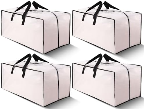 Cosy Family 4 Pack Heavy Duty Extra Large Moving Bags with Backpack Straps - Strong Handles & Zippers, Storage Totes For Space Saving, Fold Flat, Alternative to Moving Box (Set of 4, Clear)