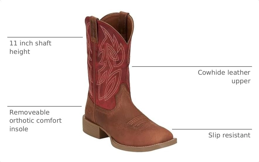 Image of Justin Canter 11 inch Western Boots for Men, Full Grain Leather, Woven Lining, Square Toe, Slip-Resistant Rubber Outsole