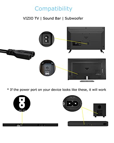 image for TONIWA 2 Prong AC Power Cord Compatible wtih Vizio D/E/M Series HDTV, 