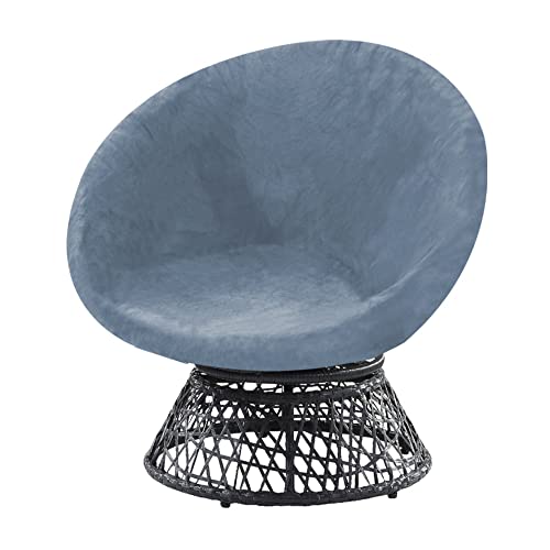 Velvet Round Saucer Chair Cover High Stretch Moon Chair Slipcover, Removable Barrel Chair Cushion Cover Saucer Chair Furniture Protector For Living Room, Large, Stone Blue (Cover Only) #TOP13