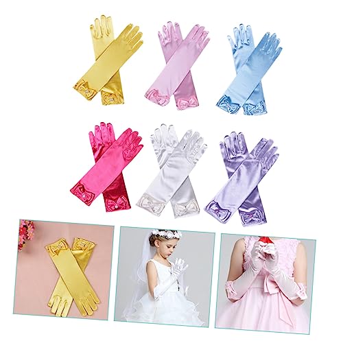 6pairs Flower Girl Satin Gloves Bow for Boy Girl Elegant Dress Accessories for Weddings Parties and Comfortable and3