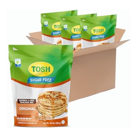 Tosh, Oatmeal & Rice Pancake Mix, Sugar-Free, High in Fiber and Protein, 10.5 Ounce, Pack of 3. Cover