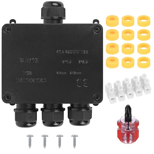 Boîte de Jonction étanche IP68, Boite de Derivation Etanche Exterieur,avec Tournevis， Boîtier de Connecteur de Câble Connexions pour Câble Ø4mm-12mm (4 Voies)
