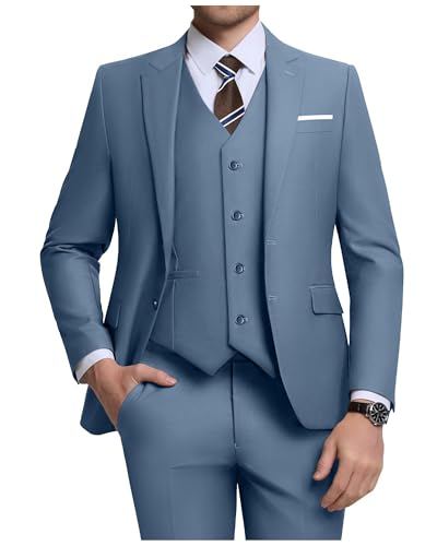 Image of Men's 3 Piece Slim Fit Suit Set, Jacket Vest and Pants for Men