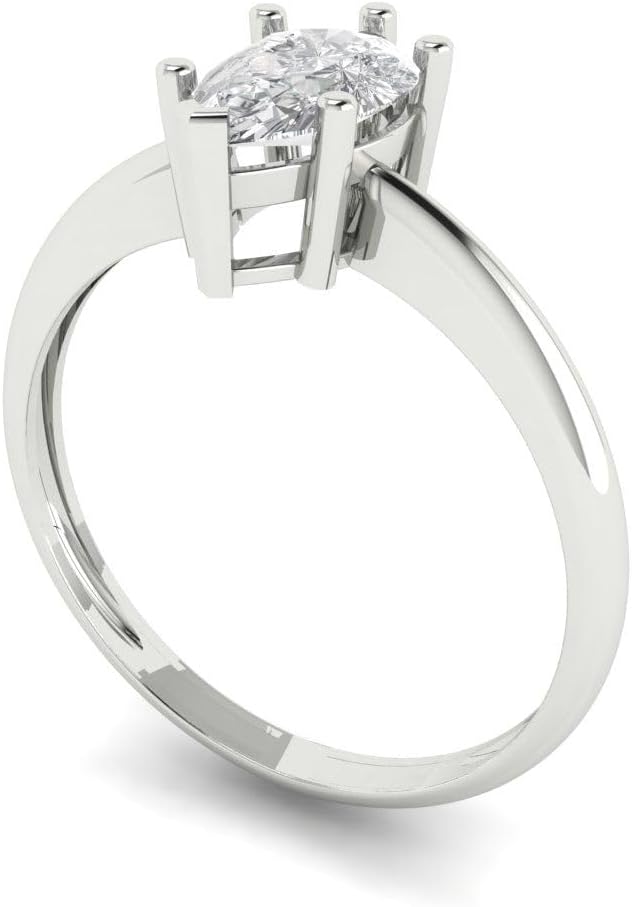 Clara Pucci 14K Solid Gold Ring for Women - 1 cttw Pear Cut Simulated Diamond White Gold Solitaire Anniversary Bridal Ring