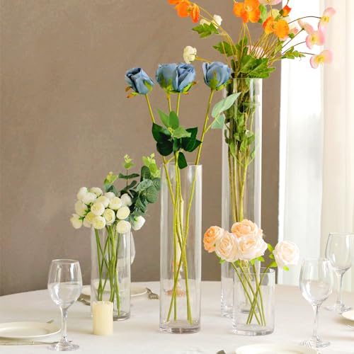Craft and Party Cylinder Glass Vase, 6 Pack 20" Clear Cylinder Vases, Cylinder vase for Wedding Centerpiece, 4" Diameter Opening. - Thumbnail 5