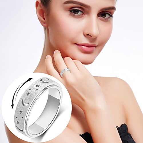 OreilleStar Anxiety Ring for Women Spinner Ring Fidget Ring Fidget Toys Adults Spinner Rings Fidget Rings Anxiety Fidget Ring Men Silver Size 9 by OreilleStar - Image 2