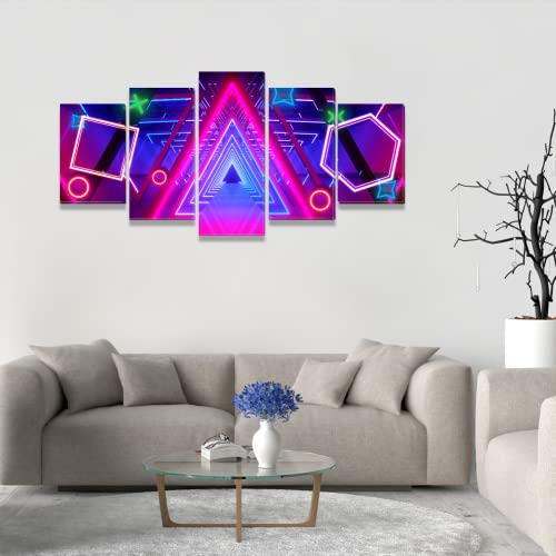 5 Pieces Colorful Game Room Pictures Canvas Neon Art Prints Funny Gaming Wall Décor Glowing Neon Channel Painting Artwork For Home Office (B, 80"W X 40"H) #TOP1