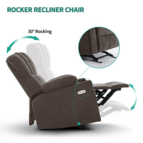 Yitahome Glider Rocker Recliner Chair With Massage And Heat, Fabric Power Recliner Chair Manual Rocking Recliner Chair With 2 Cup Holders, Usb Charge Port And Side Pocket,Brown #TOP2