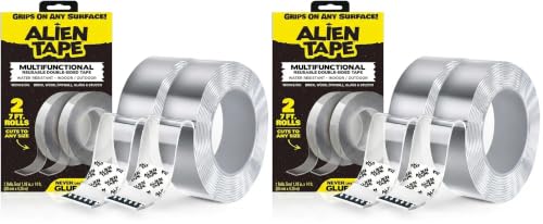 Image of ALIEN TAPE Heavy Duty Double Sided Tape, Nano Tape, Feet Clear Adhesive Tape for Poster Photo Wall Decor As Seen on TV, (2 Rolls - 14 Feet) (Pack of 2)