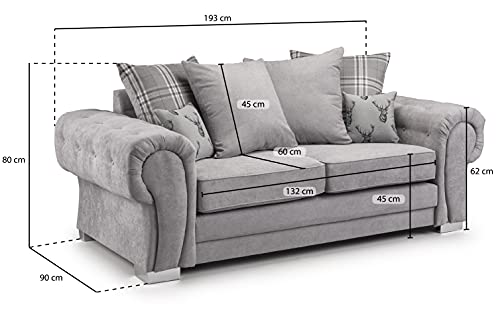 Honeypot Sofa - Verona Scatterback Sofa Grey 3 Seater - Soft Grey Fabric Upholstered Couch for Living Room | Setup Included | Made in EU | Built to Last (3 Seater,Grey) - Image 3