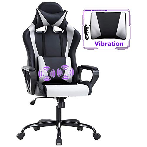 Gaming Chair Bürostuhl Racing Stuhl mit Lendenwirbelstütze Arme Kopfstütze hoher Rückenlehne PU-Leder-Massage Ergonomischer Bürostuhl