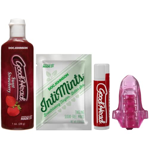 Doc Johnson Goodhead - Kit For Her - 4 Piece Kit Of Oral Sex Enhancers - Tingling Mints, Lip Balm, Oral Delight Gel, Vibrating Tounge Ring - Strawberry #TOP6