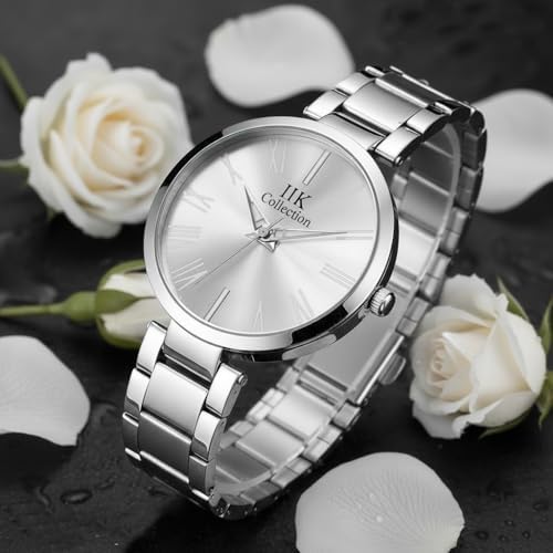 IIK COLLECTION Watches for Women Round Studded Dial | Quartz Movemnet |Long Battery Life|Stainless Steel Bracelet Chain Strap|Double Lock Clasp Safety Watches for Girls