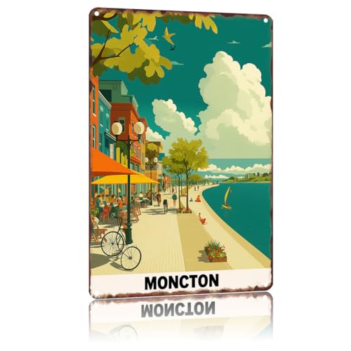 Moncton, Canada - Riverfront City Vintage Poster Home Decor Countries City Attraction Travel Scenery,For Living Room, Bedroom, Office, Restaurant,Metal Sign Wall Art 8 X 12 Inch