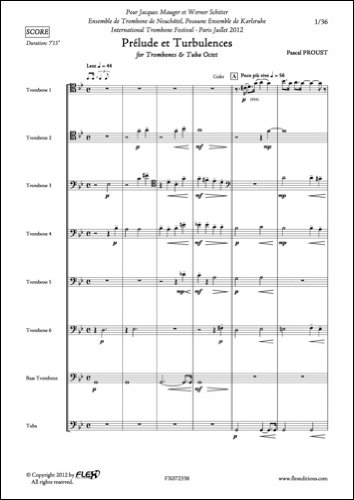 PARTITION CLASSIQUE - Prélude et Turbulences - P. PROUST - Octuor de Trombones et Tuba