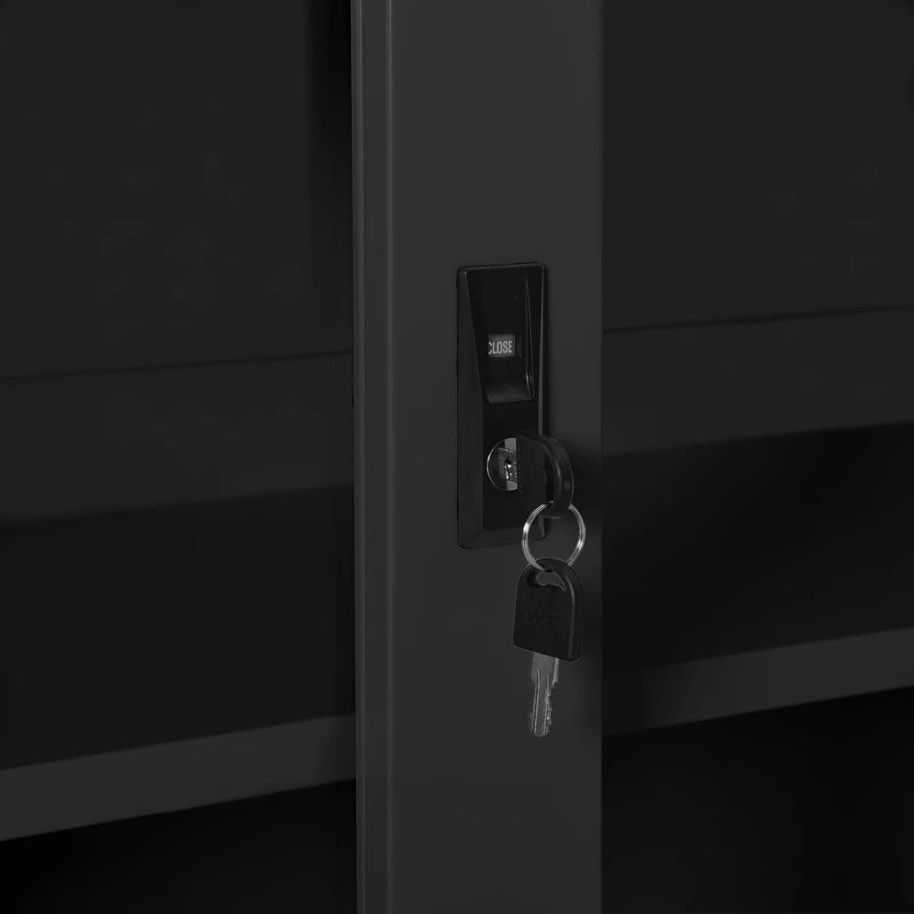 Armario de almacenamiento antracita 90 x 40 x 113 cm con puerta corredera de acero con jardinera con cerradura para balcón, pasillo, oficina, moderno diseño resistente a la intemperie