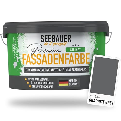 SEEBAUER diy Silikat-Fassadenfarbe Grau 2,5L für Außen (No. 236 Graphite