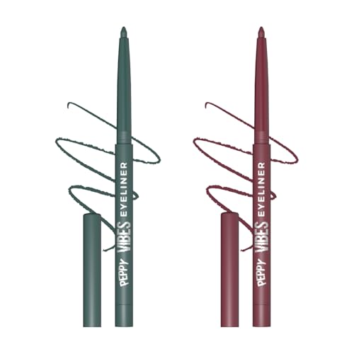 Image of Glam21 Peppy Vibes Eyeliner |Matte Finish Stays up to 10 Hours | Smudge-Proof & Water-Proof | Long Lasting Eyeliner | Precision application | Pack of 2, 0.4gm Each (Moss & Raisin)