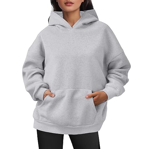 Image of Generisch Women's Oversized Sweatshirts with Faux Velvet, Long Sleeves with Pockets, Winter Outfits for Comfort and Style, Casual Pullover for Cold Days, gray, XL