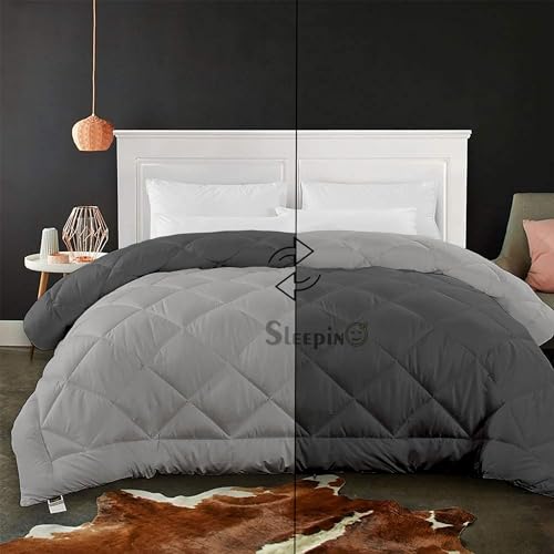 Image of 600 GSM Heavy Winter Double Bed Comforter | Microfiber, Breathable, Reversible,Soft, Lightweight & Machine Washable Comforter for Double Bed 90x100 Inch - Dark Grey Silver