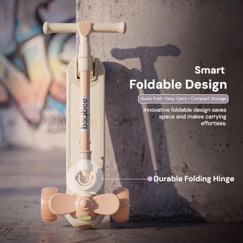 Image of Baybee Skiddo Baby Kick Scooters for Kids with 3 Height Adjustment | Foldable Skating Scooter with Foot Brake | Kids Scooter with RGB Lights & Music | Runner Scooters for Kid 2-10 Years (Grey)