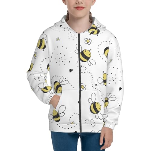 Cartoon Doodle Cute Bees Kid Hoodies Boys Zip Up Sweatshirts Girls Pullover with Pocket3