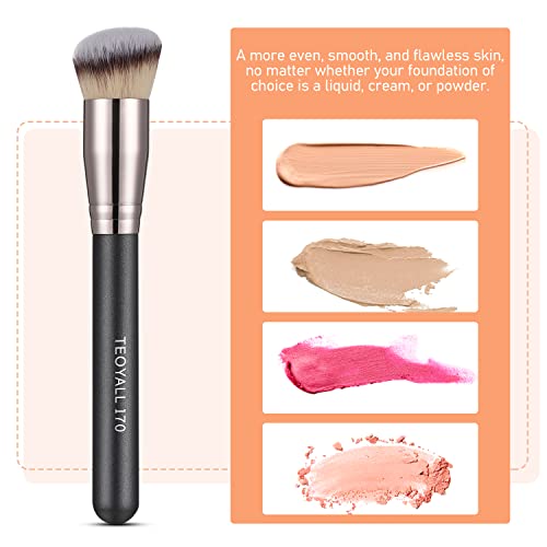 Teoyall Angled Kabuki Foundation Brush, Dense Synthetic Contour Brush For Bronzer Liquid Foundation Cream Powder Blending Buffing Stippling Brush (170) #TOP3