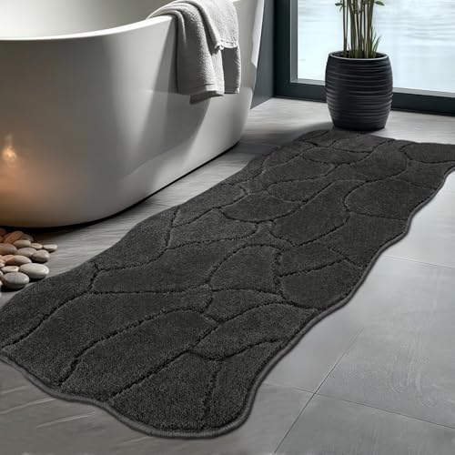 BSICPRO Large Bathroom Rugs Runner, 24x59 Scalloped Bath Mats, Charcoal