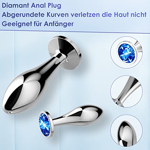 Metall Analplug 3er Set Medizinisch Sicheres Metall mit Kristall-Diamant-Spitze 3 Größen (Klein, Mittel, Groß) für Anfänger Fortgeschrittene Anal-Sexspielzeug für Paare, analplug für männer＆ frauen
