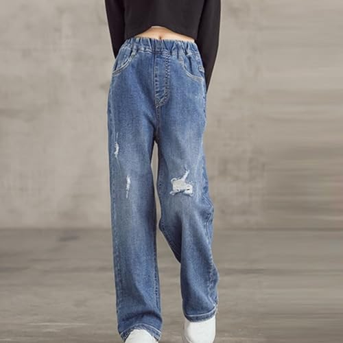 Girls Ripped Jeans High Waisted Distressed Denim Pants Wide Leg Destroyed Boyfriend Jeans with Pockets4