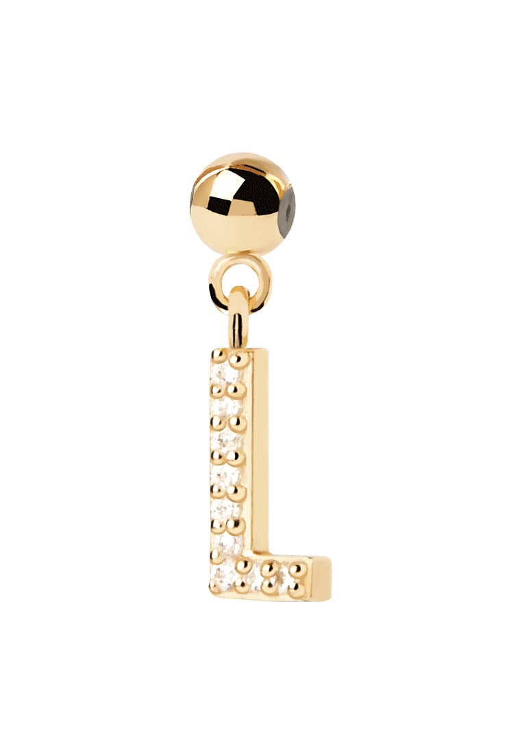 PDPaola Charm, rappresentante la Lettera L. È Realizzato in Argento Placcato d'oro, con zirconi Bianchi. La referenza è CH01-061-U.