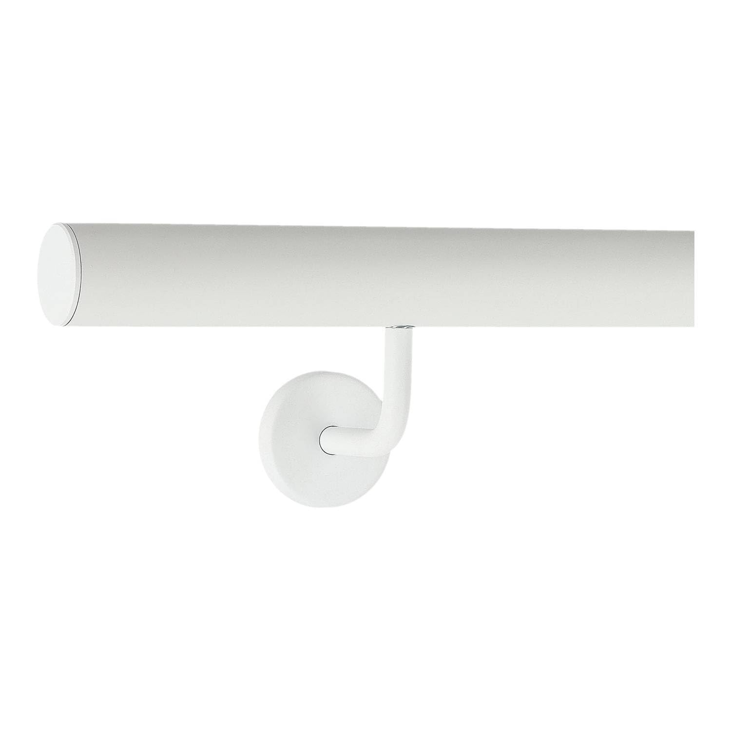 TIBU Handlauf Aluminium Weiß Geländer 30-600cm Wandhandlauf Treppe gewinkelte Edelstahlhalter, Länge 240 cm mit 3 Halter und gerade Kappe