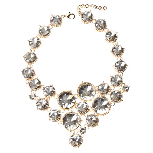 Jerollin Exaggerated Retro Pop Necklace Multi-layer Flower Rhinestone Pendant Necklace3