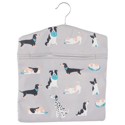 Bolso de clip de ropa Beldray - estampado de perro, para colgar en la línea, organización del clip, gancho para colgar simple para el almacenamiento, tiene capacidad para 100 bolsas de clip de ropa