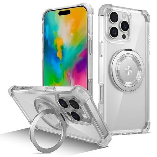 Image of Cubix Back Cover Case for iPhone 16 Pro Hard PC + TPU | Metal Ring Kickstand | 1500g Magnetic Hold | 360 Rotating Stand | Military Drop Protection | Air Cushioned Corners