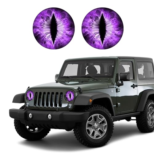 Image of 2PCS Beast Eyes Headlight Decals, 3D Stereo Eyes Headlight Decal Stickers, Car Body Window Bumper Decoration Stickers, Car Accessories Round Headlight Decal for Jeep Wrangler (Purple)