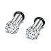 Pair Clear CZ Zirconia Prong Set Ear Plugs Gauges Stainless Steel With Silicone O-Ring Stretcher Expander (Gauge=0g(8mm))