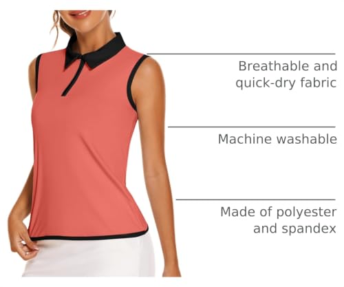 Image of COOrun Women's Golf Polo T Shirts Lightweight Moisture Wicking Sleeveless Shirt Quick Dry Zipper Tank Top