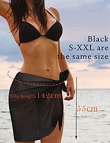 Bessy shop 2 pieces wrap cloth beach dress Wrap Cloth Beach Dress,2 Pieces Sarongs for Women Beach Wrap Dress Short Skirt Cover Up Chiffon Swimsuit Wrap Skirts Black White Half Beach Cover Up - Image 6