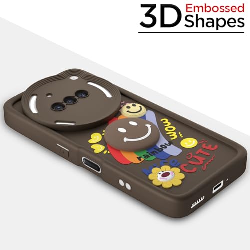 Image of Pikkme Back Cover for Nothing Phone 3a 5G | Soft Silicone| Cute Rainbow Smile & 3D Cartoon Flower Design | Shockproof Raised Camera Protection Bumper Case (Brown)