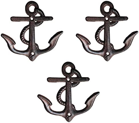 Nautical Wall Hooks Coat Hooks Rack 3 Pcs, Decorative Wall Mounted Antique Shabby Chic Metal Home Bath Room Towel Coat Hooks Hanger